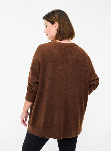 Knit sweater with V-neck and ribbed trims, Rocky Road Mel., Model image number 1