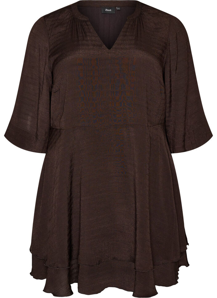 A-line dress with layered ruffles, Brown, Packshot image number 0