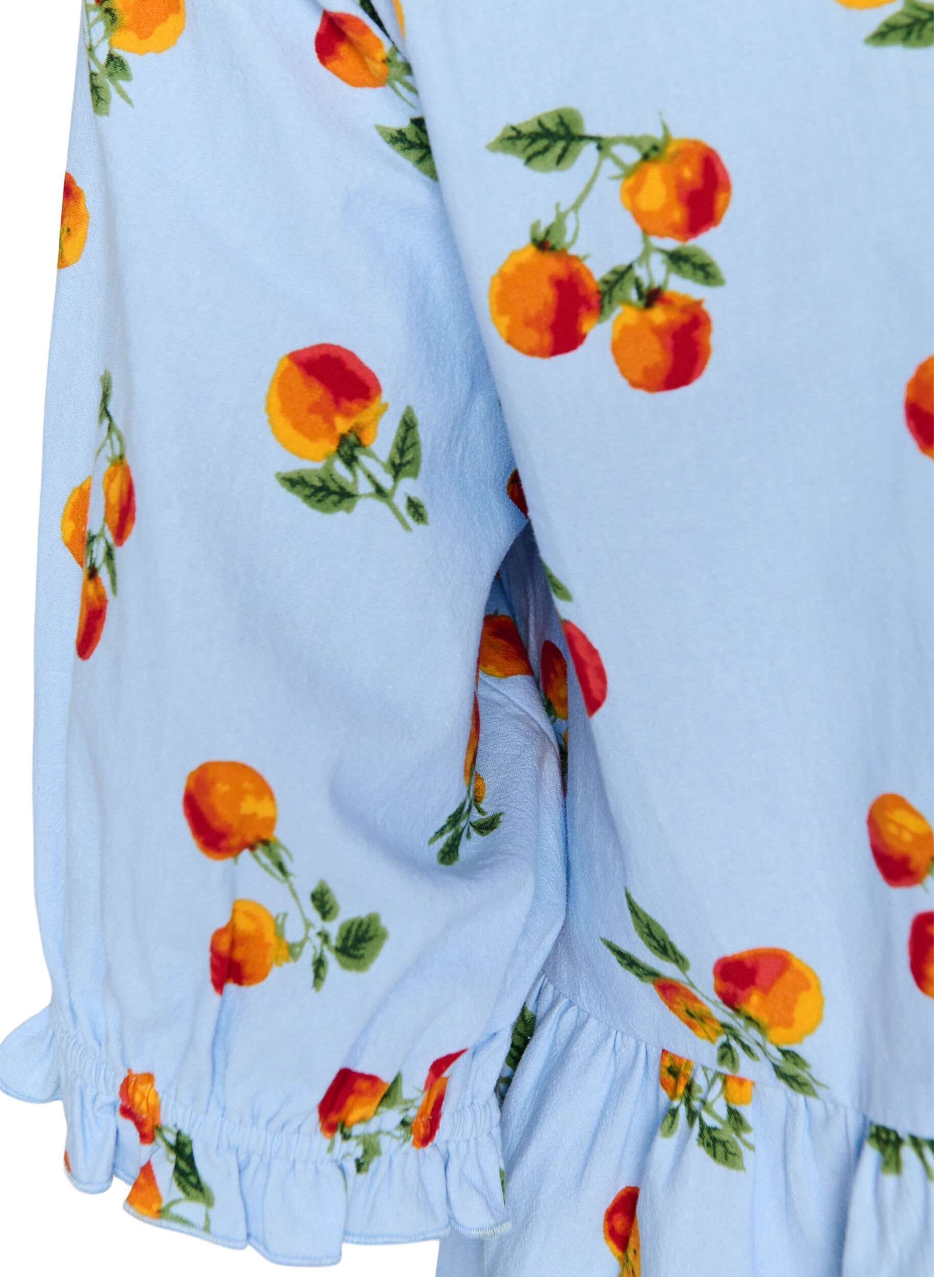 Zizzifashion Cotton blouse with tomato print and peplum, Light Blue, Packshot image number 3