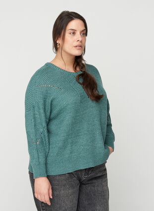 Knitted blouse with a round neck, Sea Pine, Model image number 0