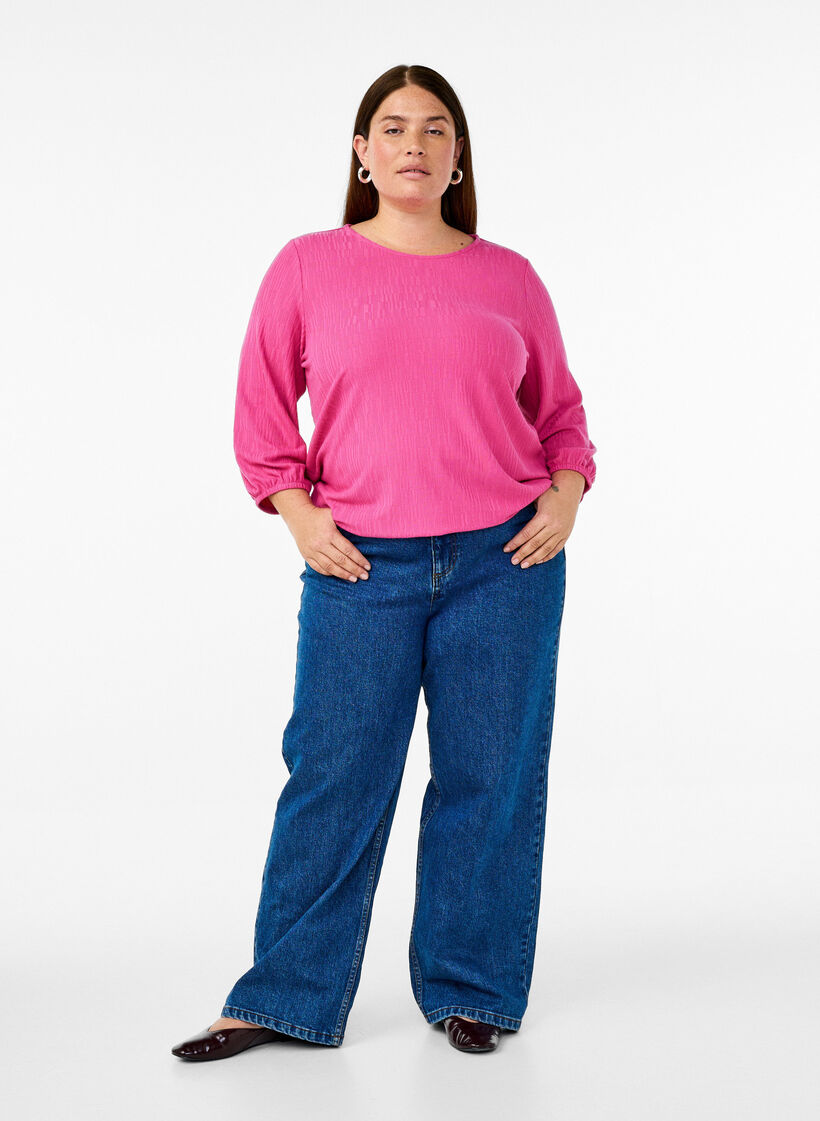 Blouse with texture and 3/4 sleeves, Rose, Model image number 1