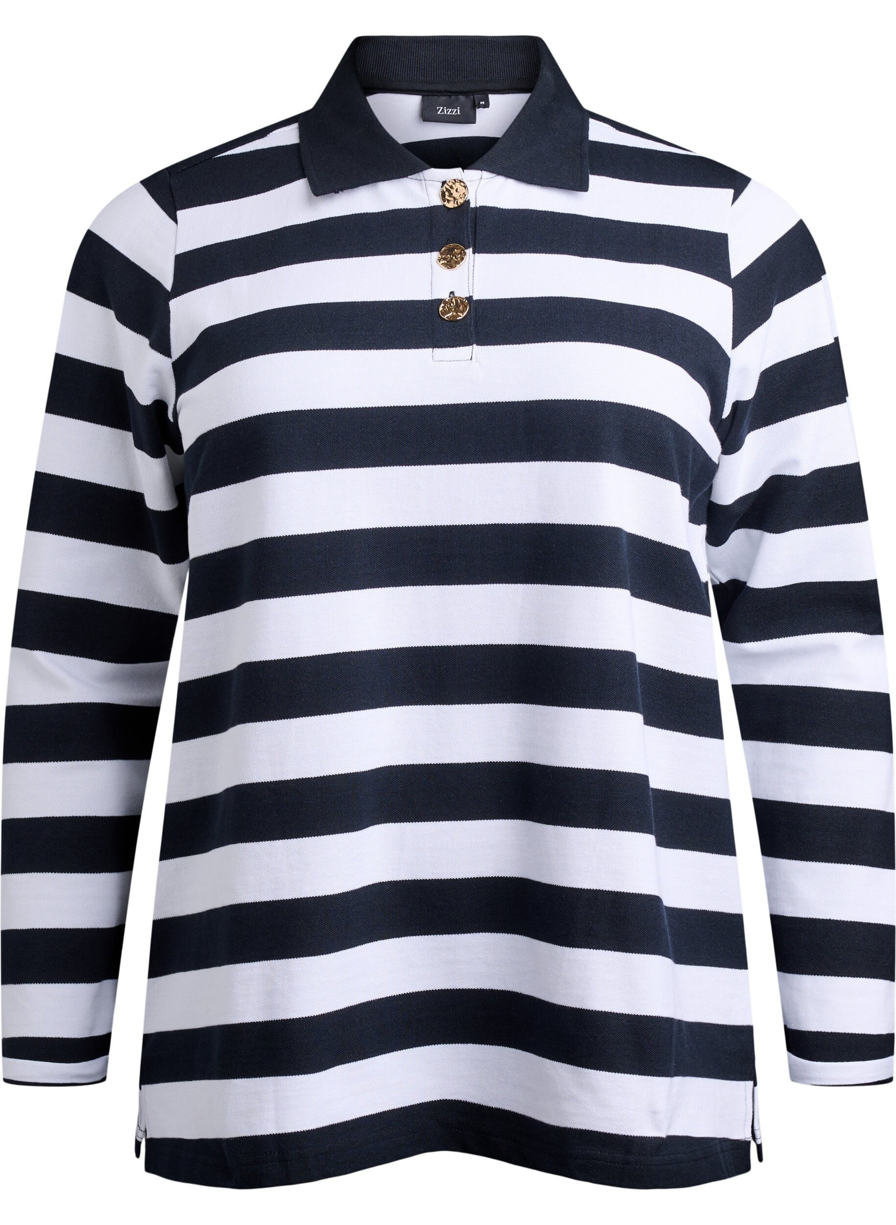 Zizzifashion Striped polo shirt with long sleeves, Black, Packshot image number 0