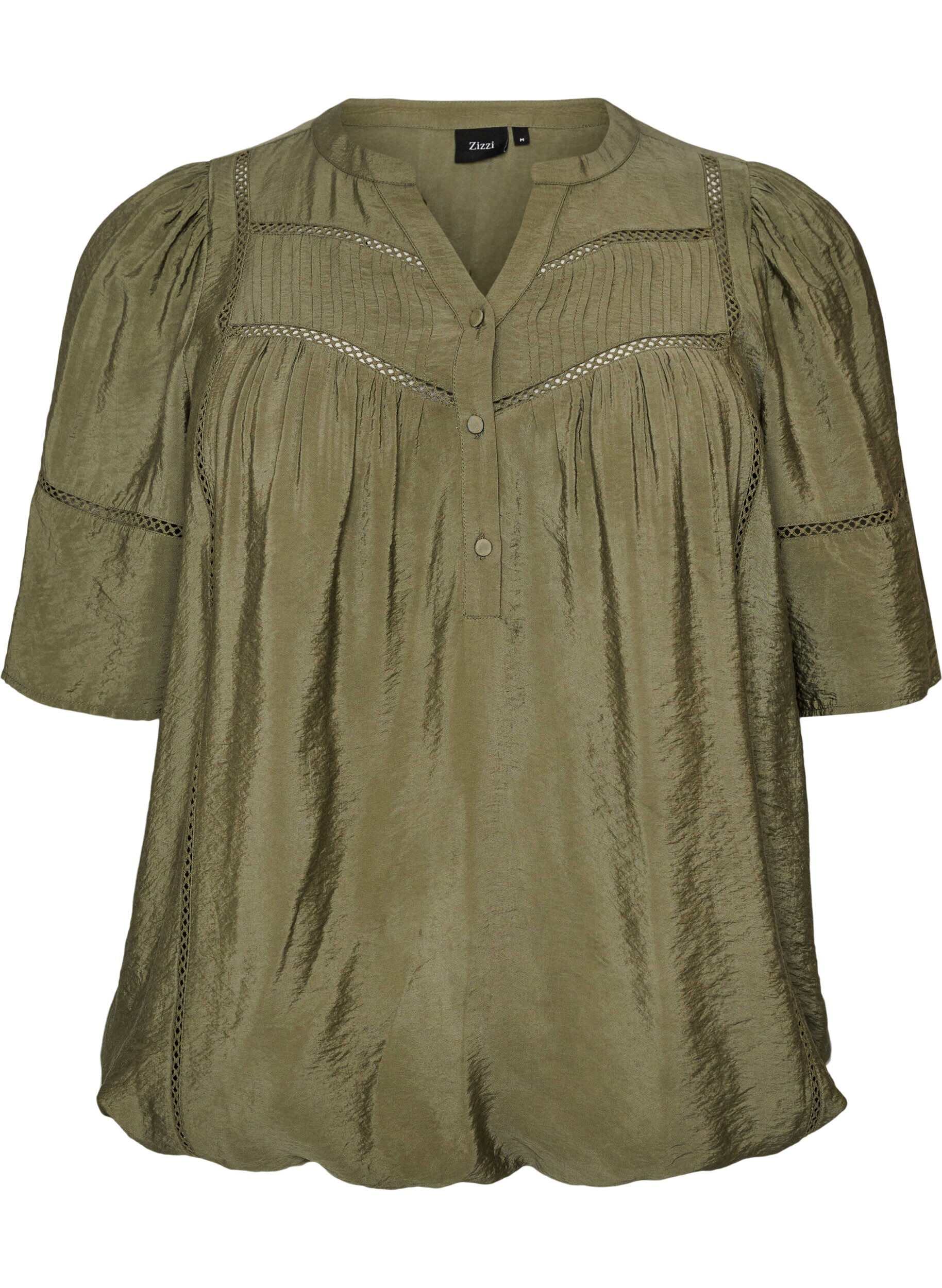ZizzifashionViscose blouse with pintucks and balloon effect, Green, Packshot image number 0