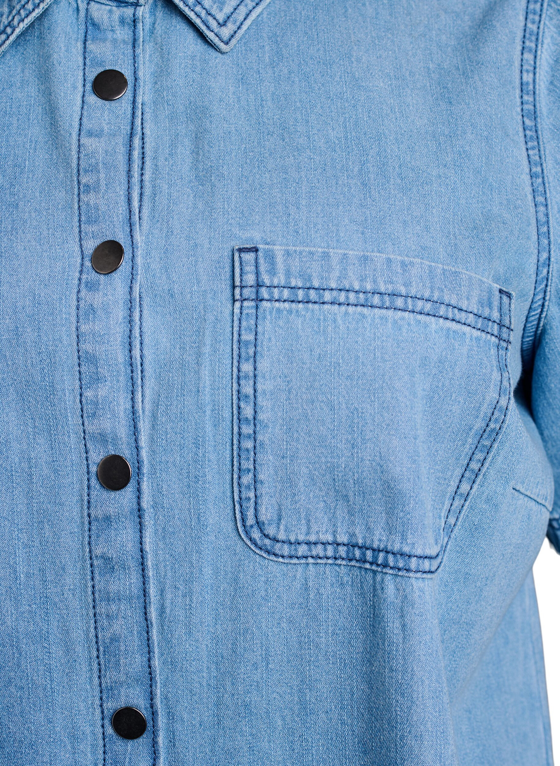 Zizzifashion Denim shirt dress with short sleeves, Light Blue, Packshot image number 2