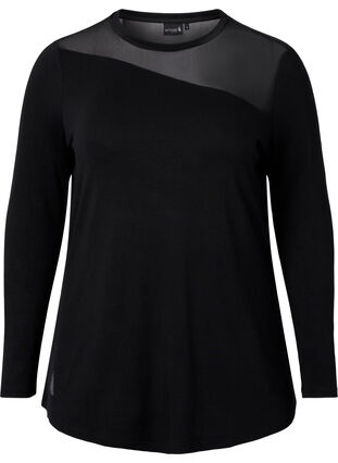 Training top with mesh and long sleeves, Black, Packshot image number 0