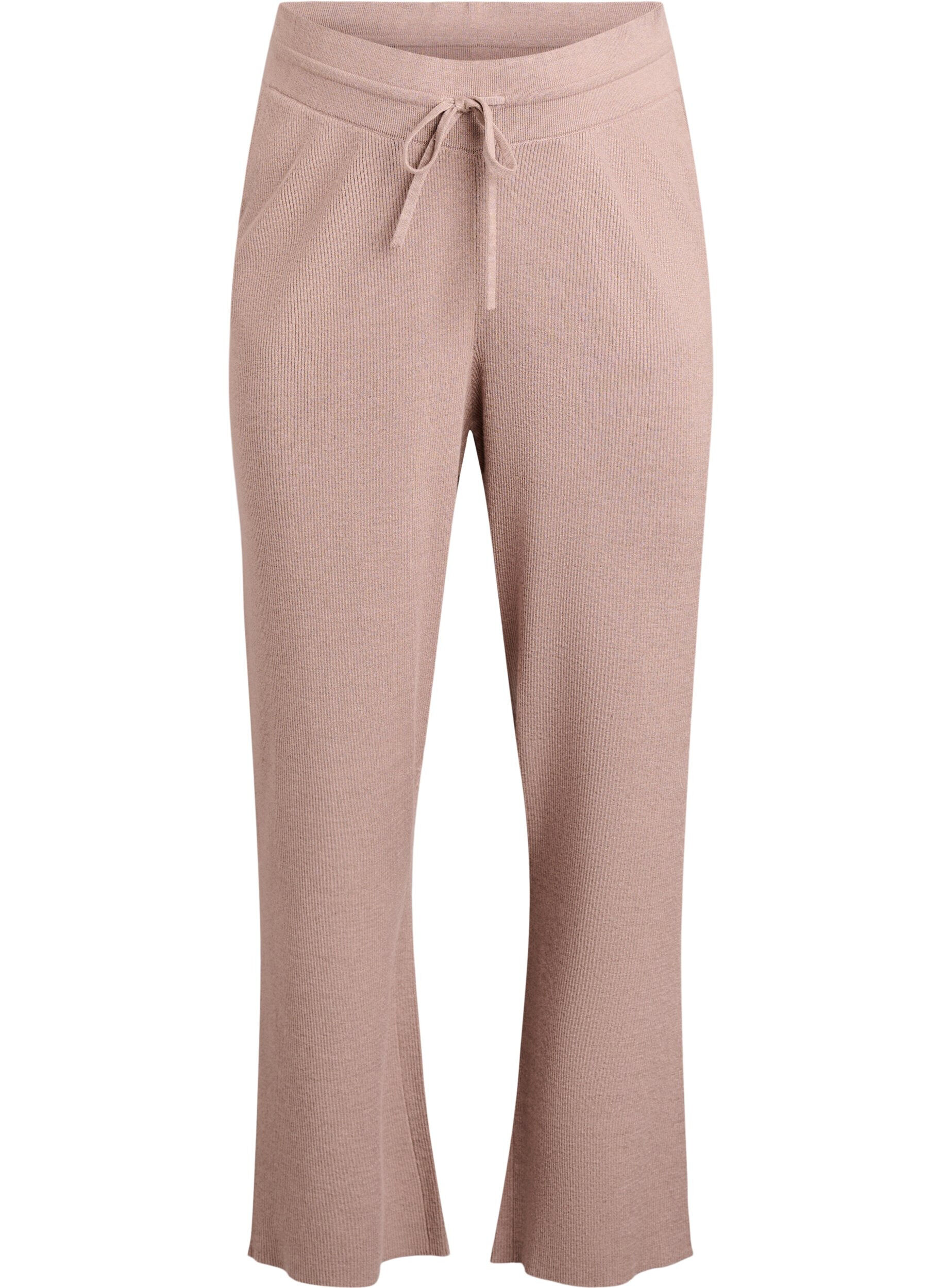 High-waisted rib-knit trousers with straight legs
