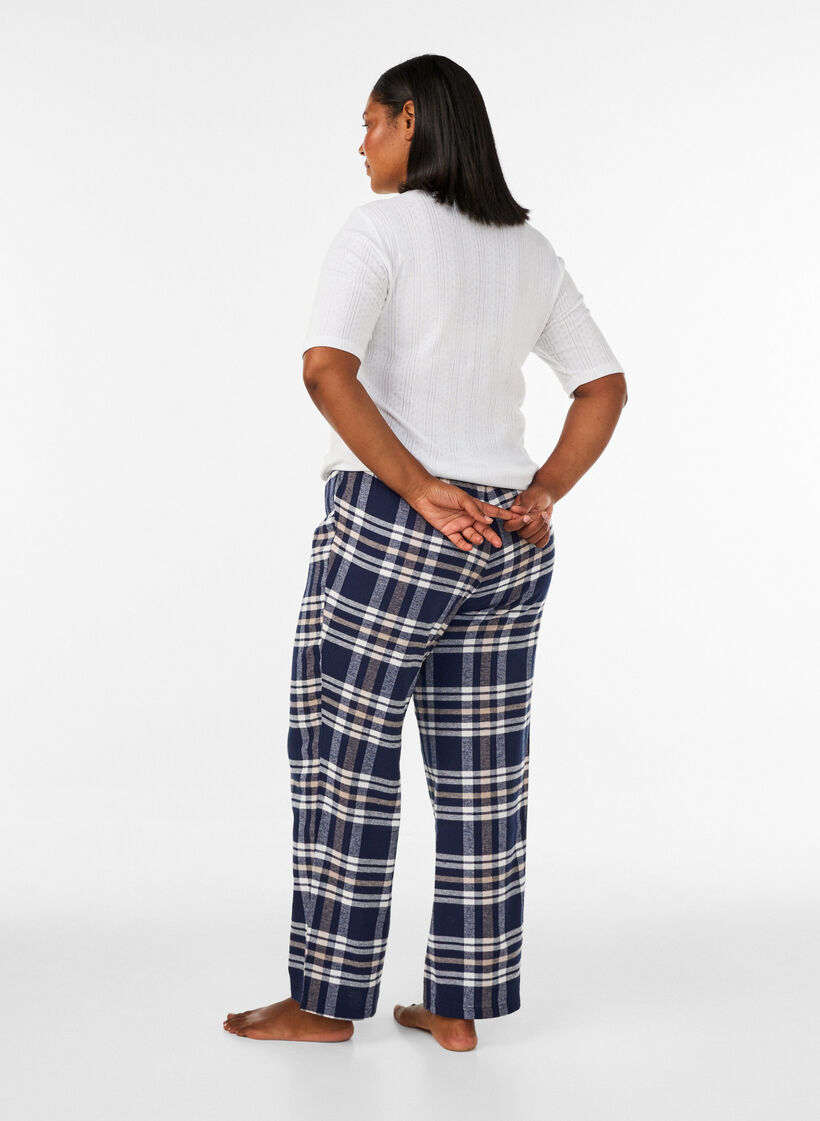 Checked cotton pyjama bottoms, Blue, Model image number 2