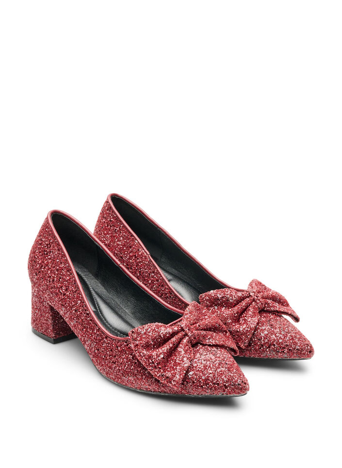 Glitter pump with bow, Red, Packshot image number 1