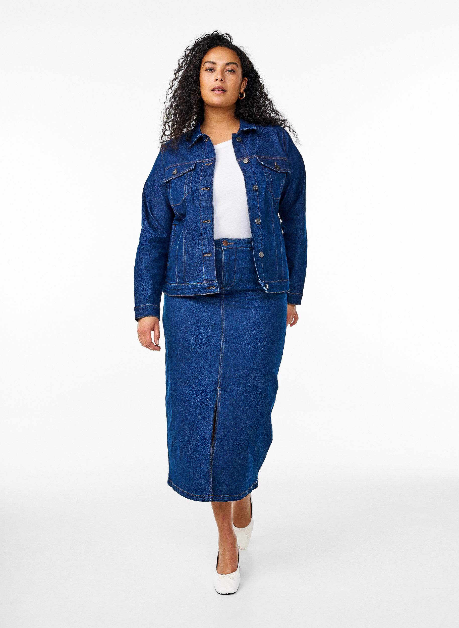 Zizzifashion FLASH - Denim jacket in a stretchy cotton blend, Blue, Model image number 1