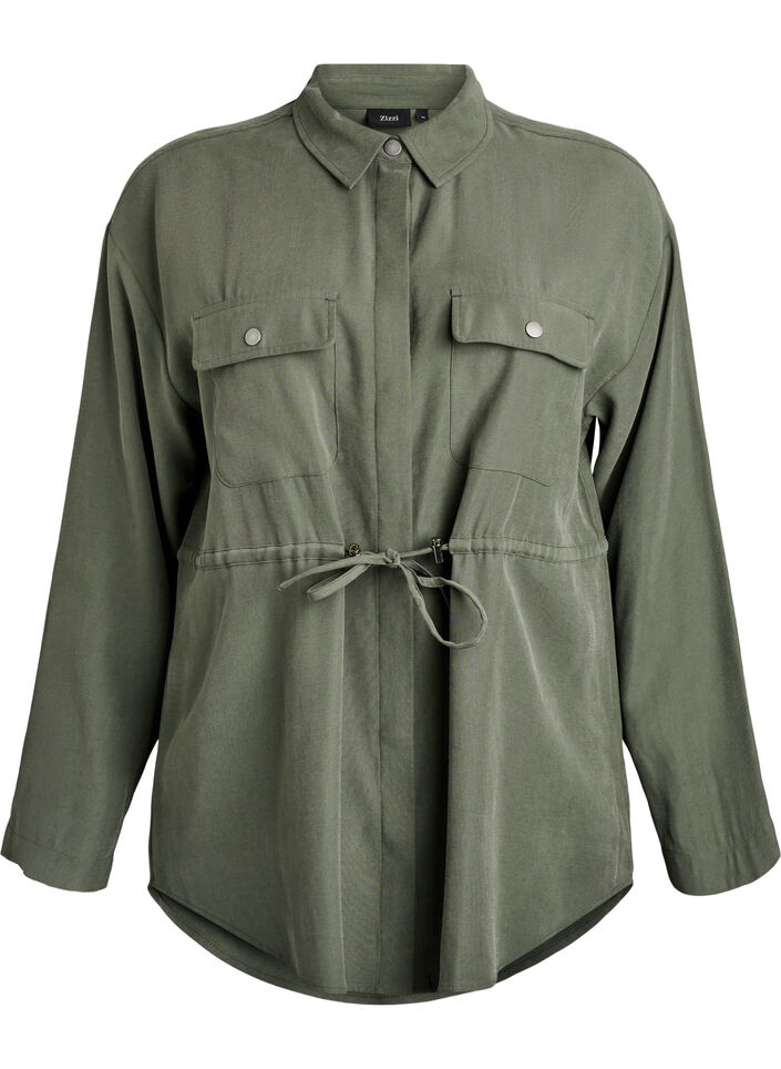 Tunic with chest pockets and adjustable waist, Green, Packshot image number 0