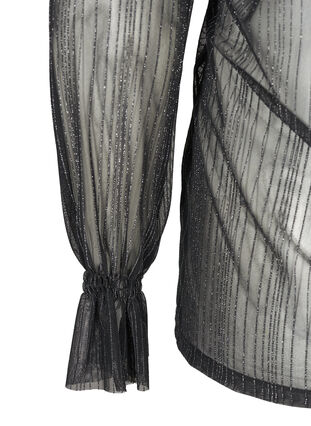 Slightly transparent blouse with lurex, Black w. Silver, Packshot image number 3