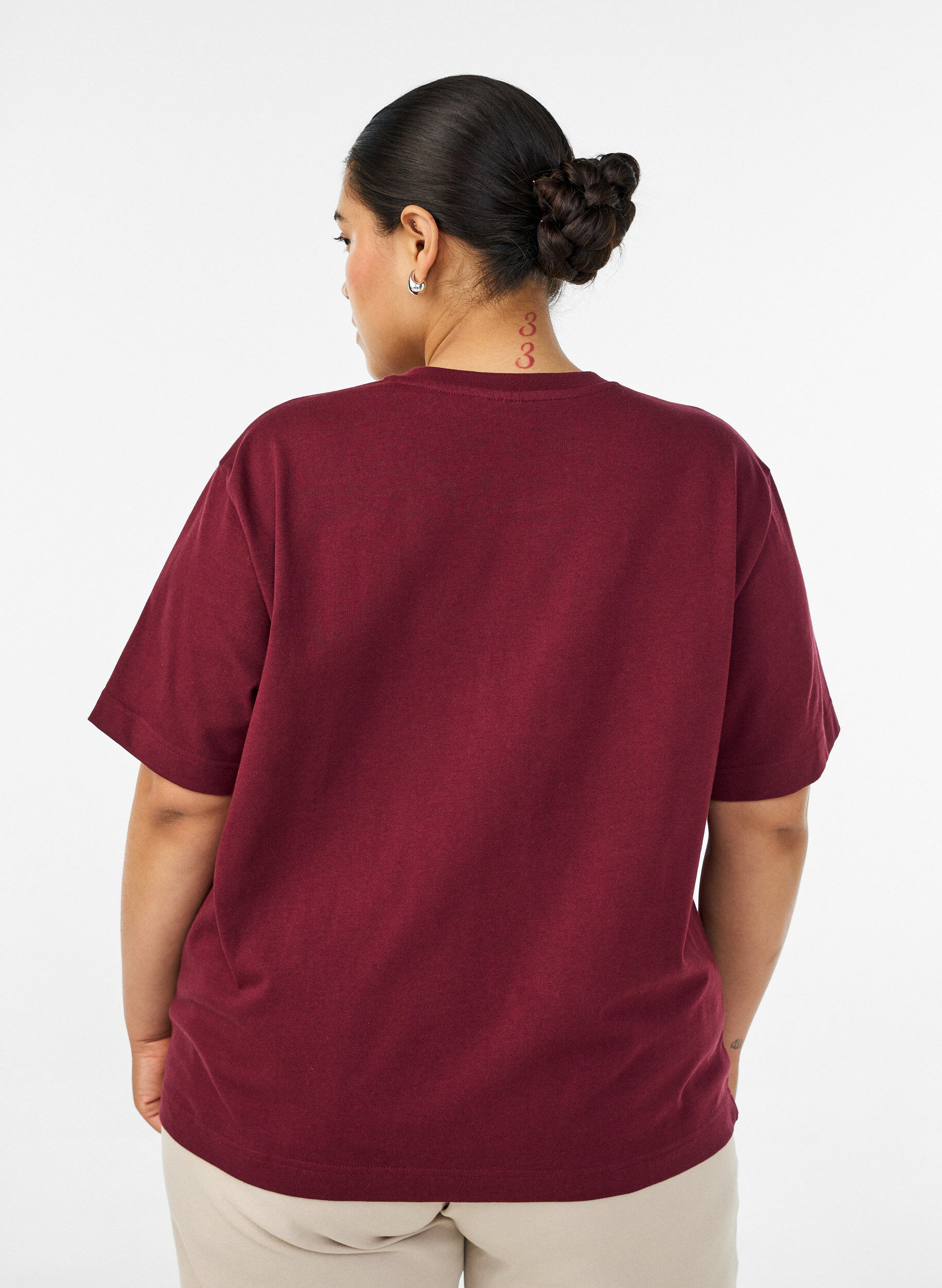 Zizzifashion Boxy cotton T-shirt, Red, Model image number 2