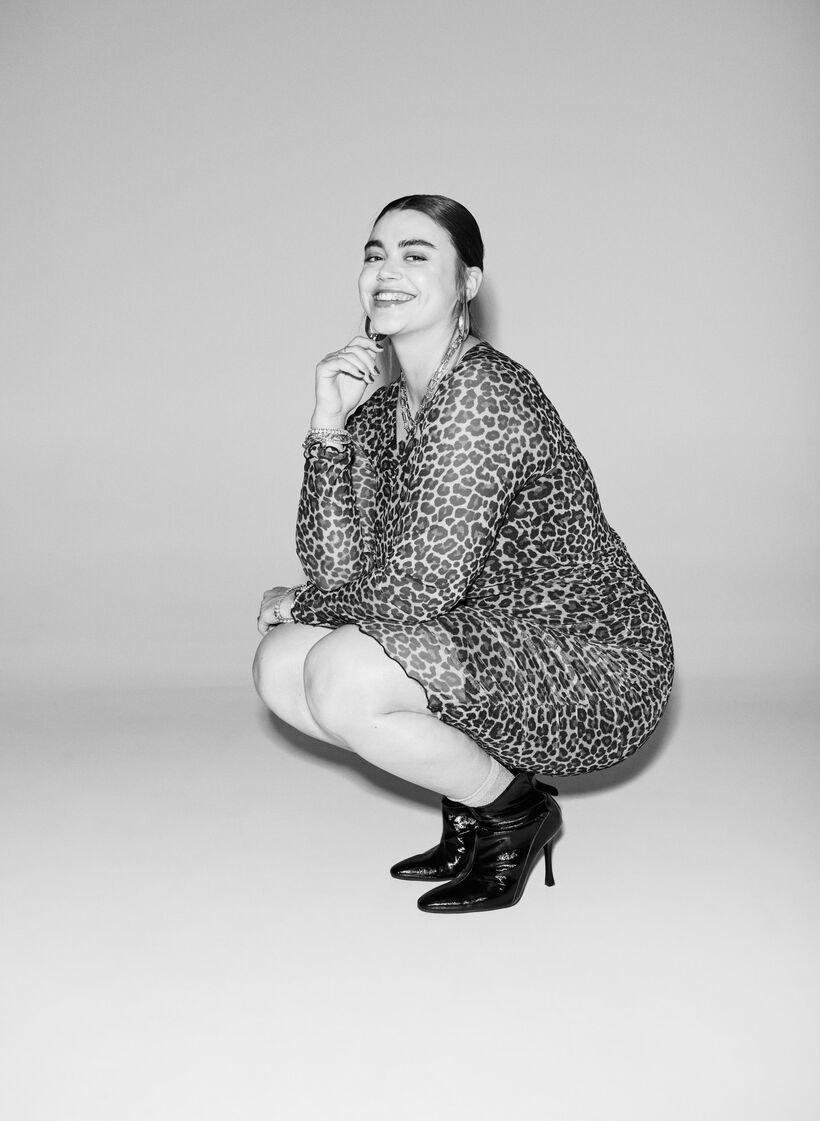 Short mesh dress with leopard print, Brown, Image image number 0