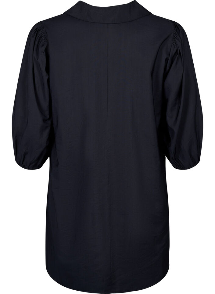 Viscose tunic with V-neck and collar, Black, Packshot image number 1