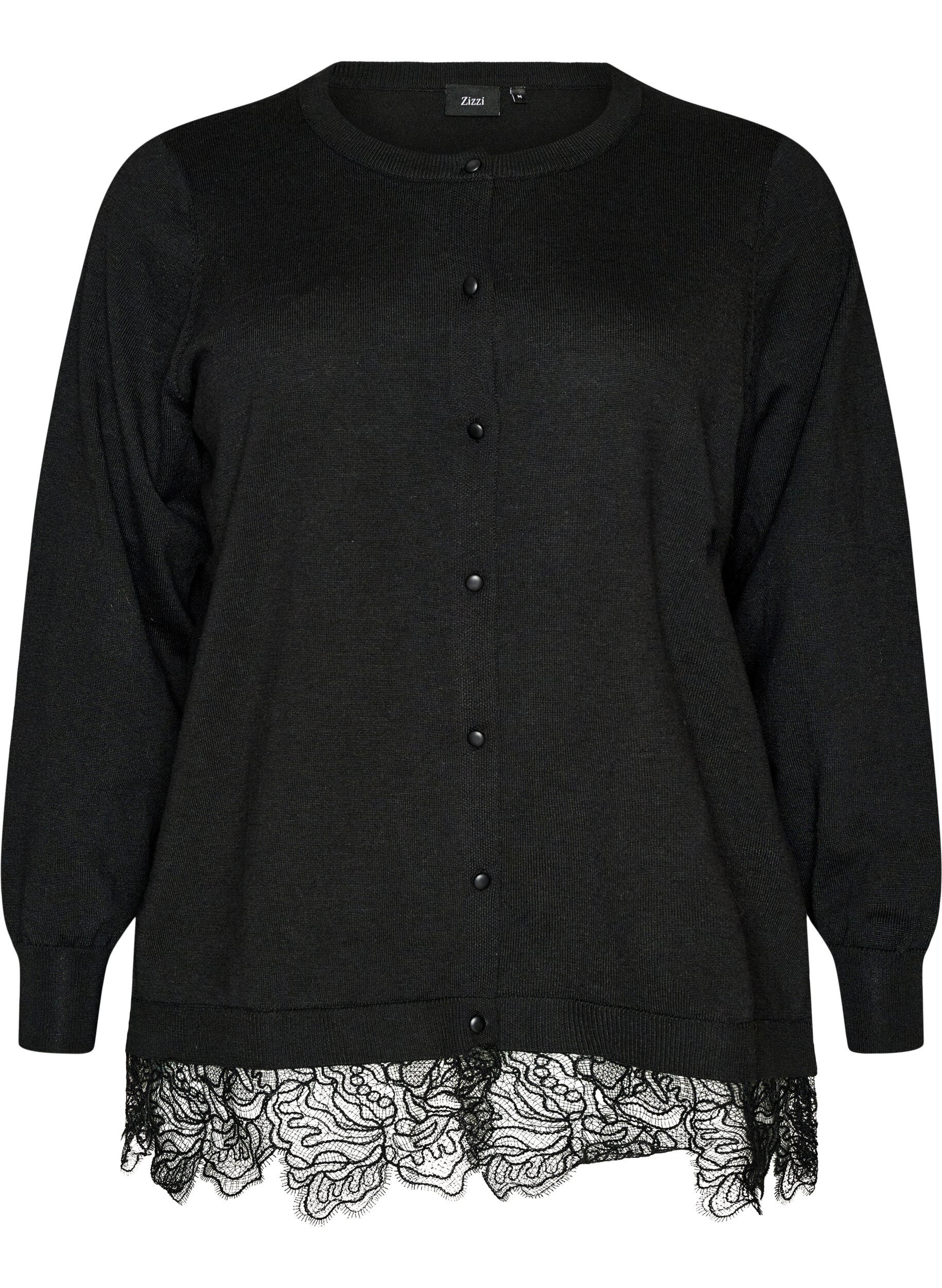 ZizzifashionCardigan with a wide lace hem, Black, Packshot image number 0