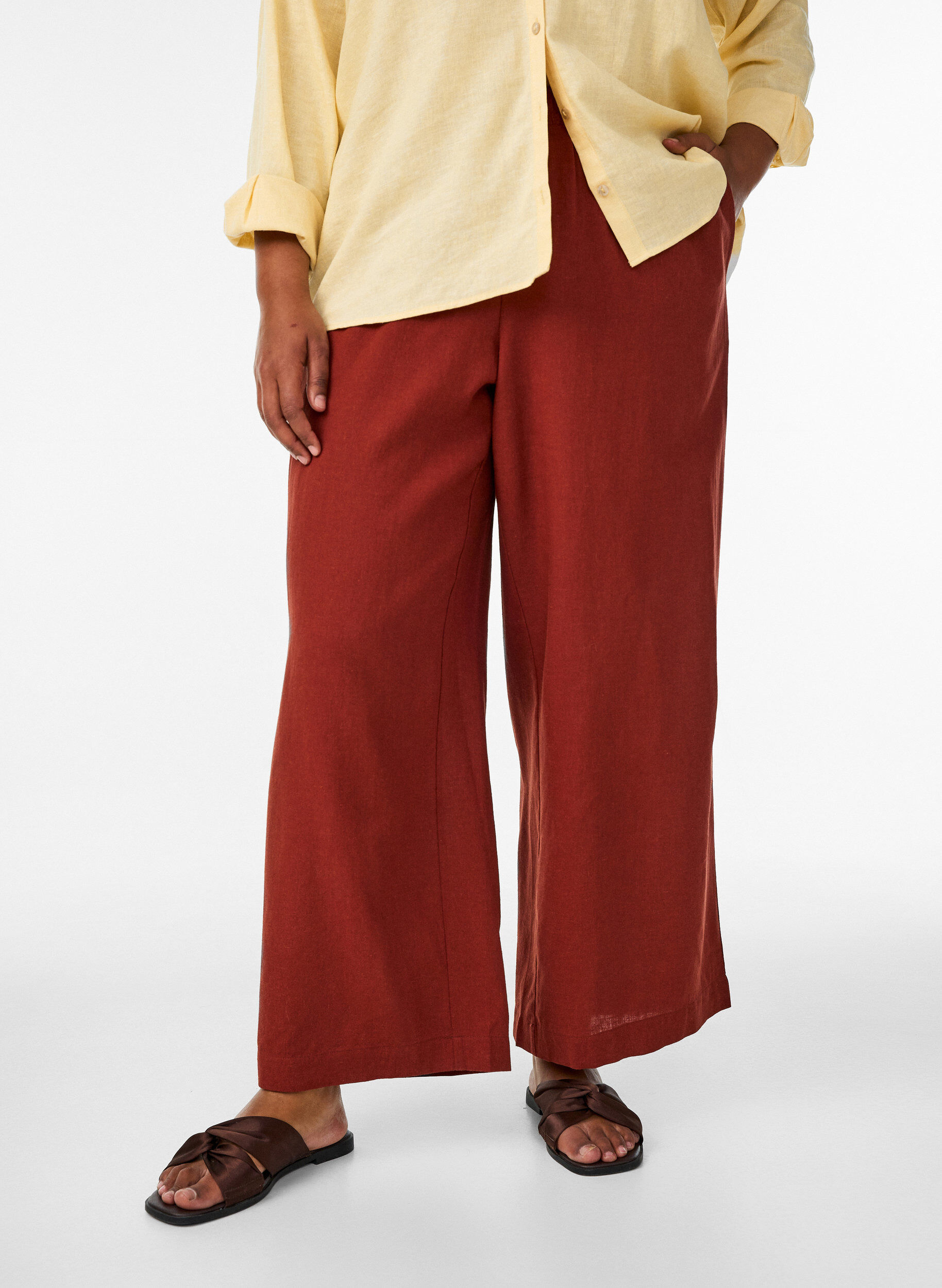 Zizzifashion Wide-leg linen and viscose trousers, Red, Model image number 2
