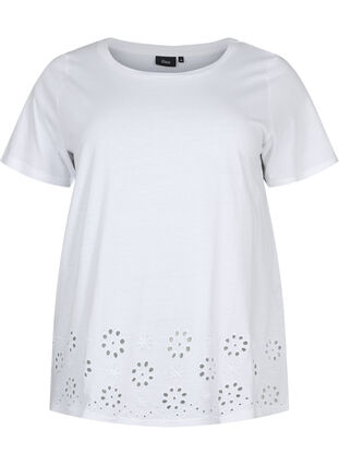 T-shirt in cotton with embroidery anglaise, Bright White, Packshot image number 0