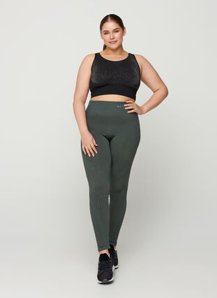 High waisted, textured workout leggings, Green As SS, Model image number 3