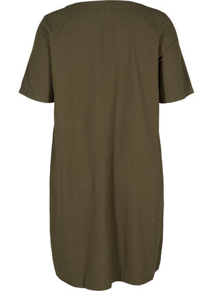 Short-sleeved cotton dress with buttons, Ivy Green, Packshot image number 1
