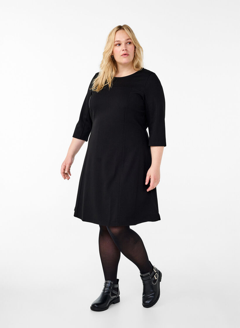 A-shaped dress with 3/4 sleeves, Black, Model image number 1