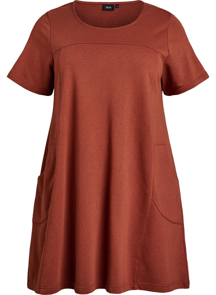 Jersey dress with short sleeves and pockets, Red, Packshot image number 0