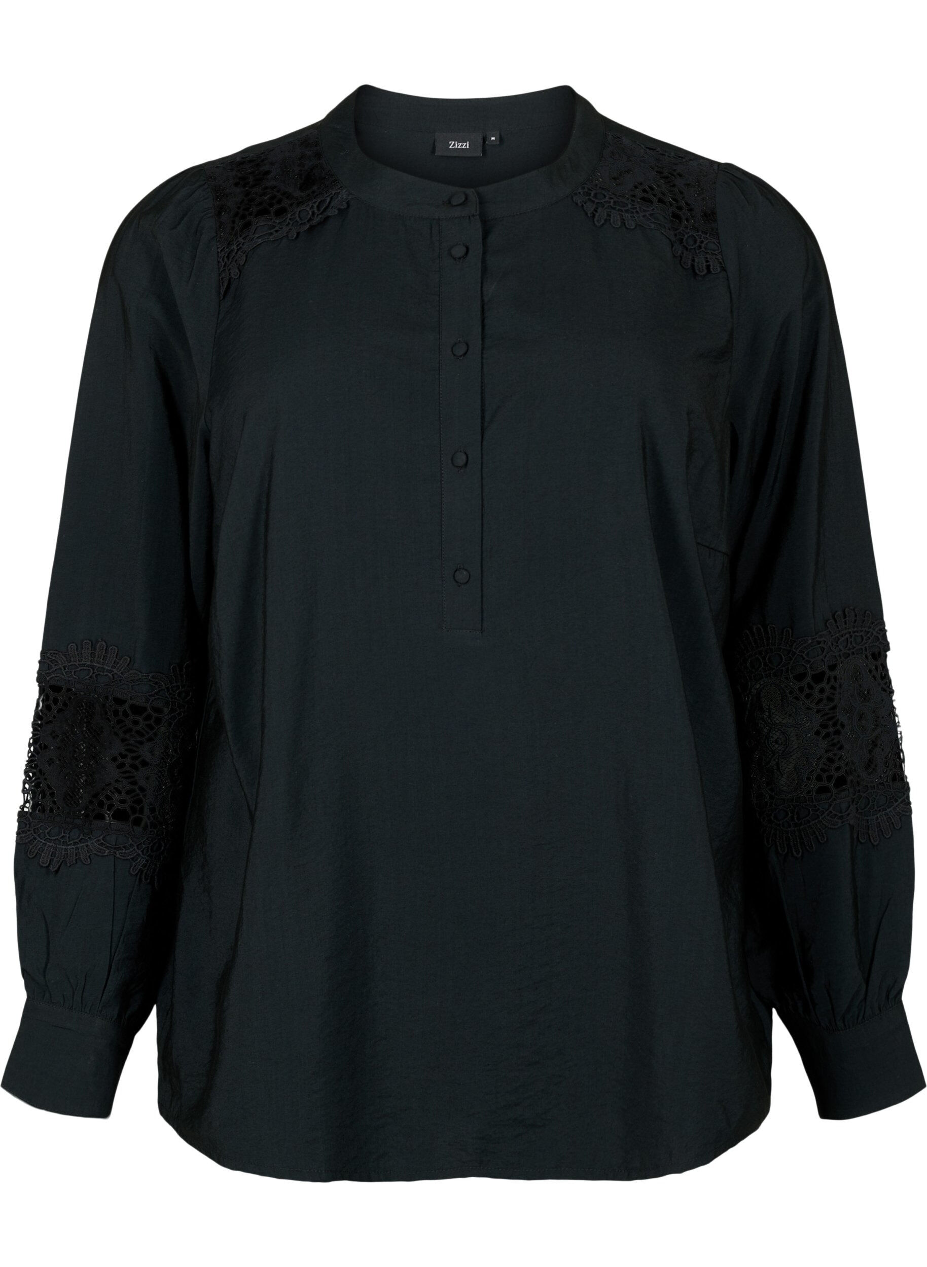 Zizzifashion Viscose blouse with crocheted details, Black, Packshot image number 0