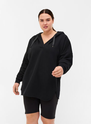 Sweatshirt with hood and slits, Black, Model image number 0