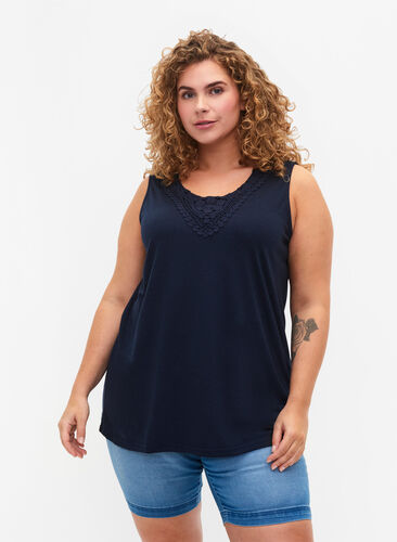 Sleeveless top with lace, Total Eclipse, Model image number 0
