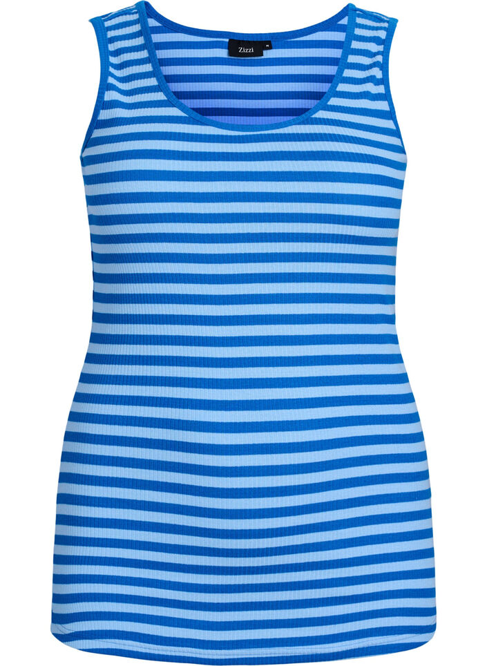 Striped tank top with a rib structure, Light Blue, Packshot image number 0