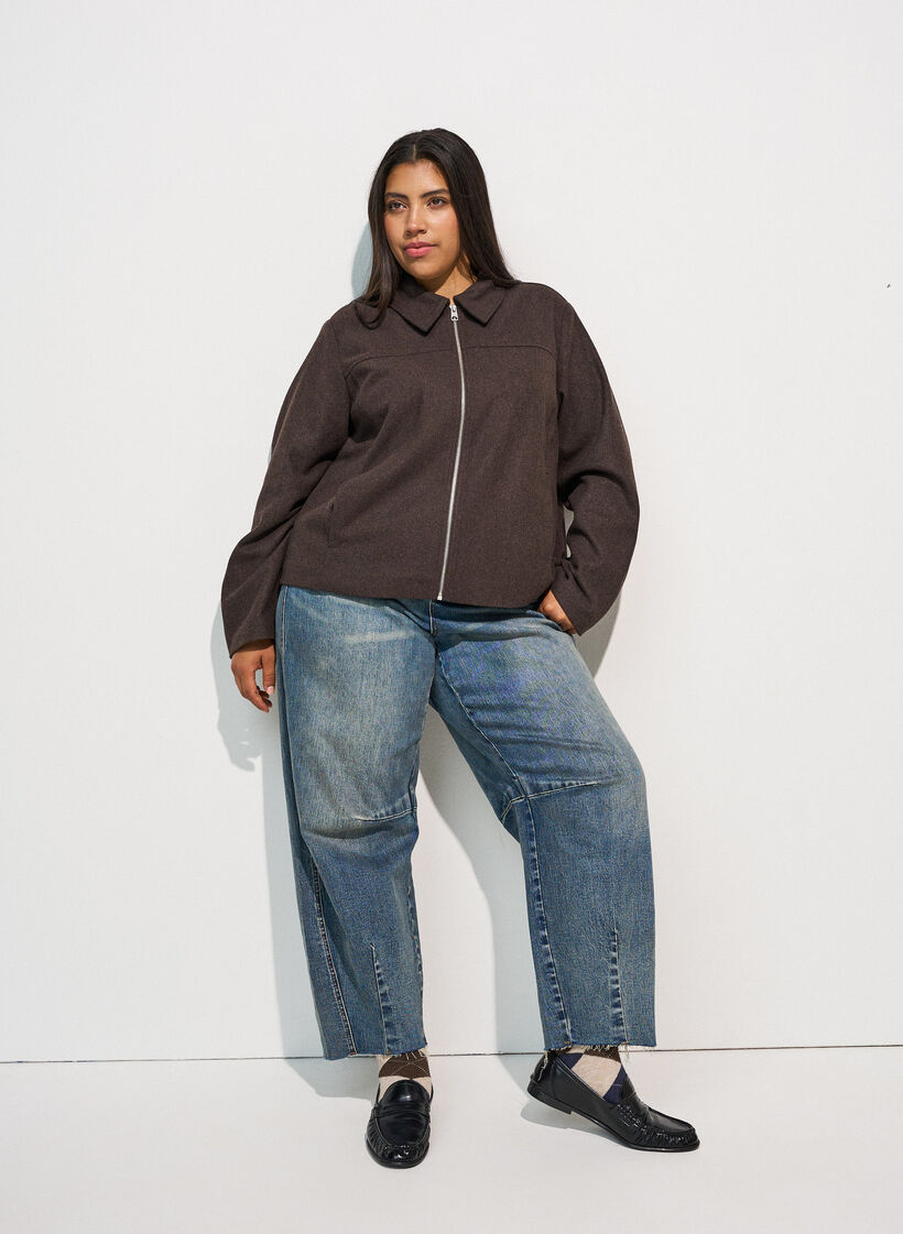 Short jacket with shirt collar and zip, Brown, Model image number 1