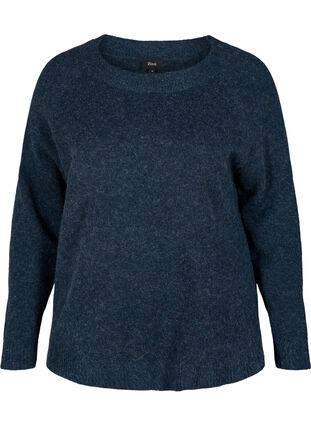Mottled knitted blouse with a round neck, Night Sky Mel., Packshot image number 0