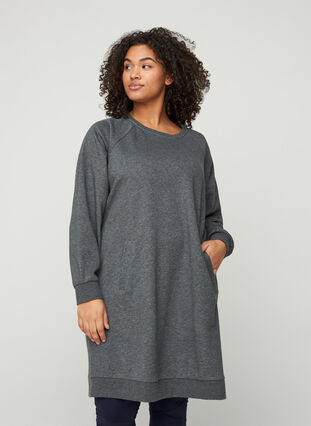 Mottled sweater dress with pockets, Dark Grey Melange, Model image number 0