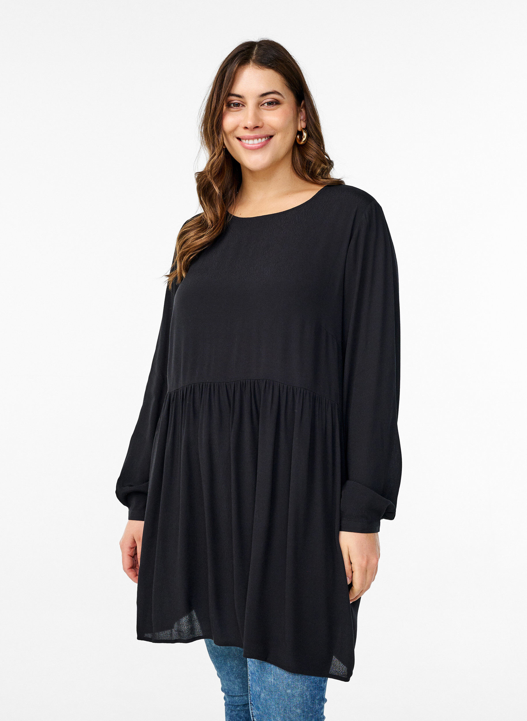 Zizzifashion Long-sleeved tunic with a seam, Black, Model image number 0