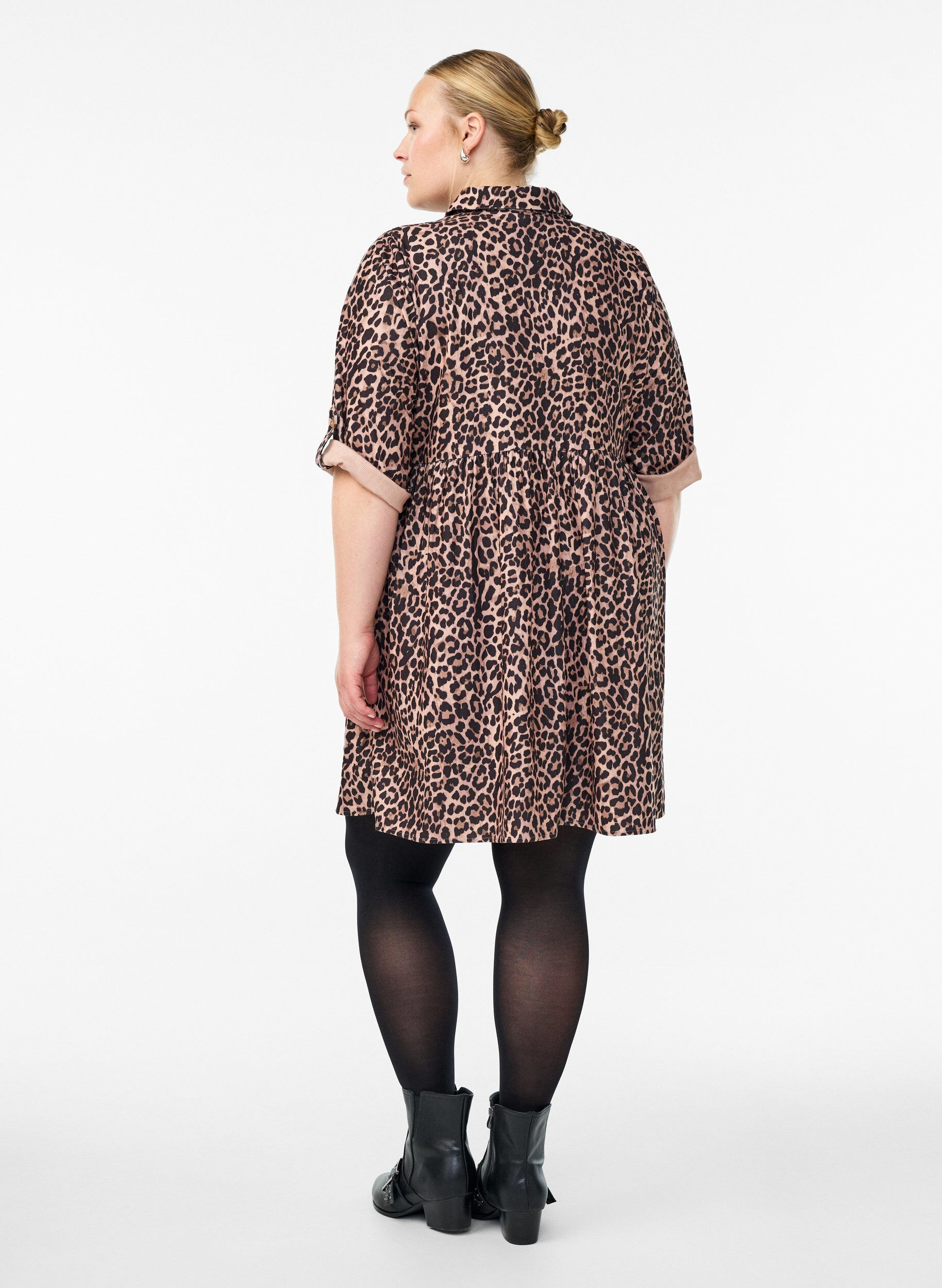 Zizzifashion Velvet dress with leopard print, Brown, Model image number 2