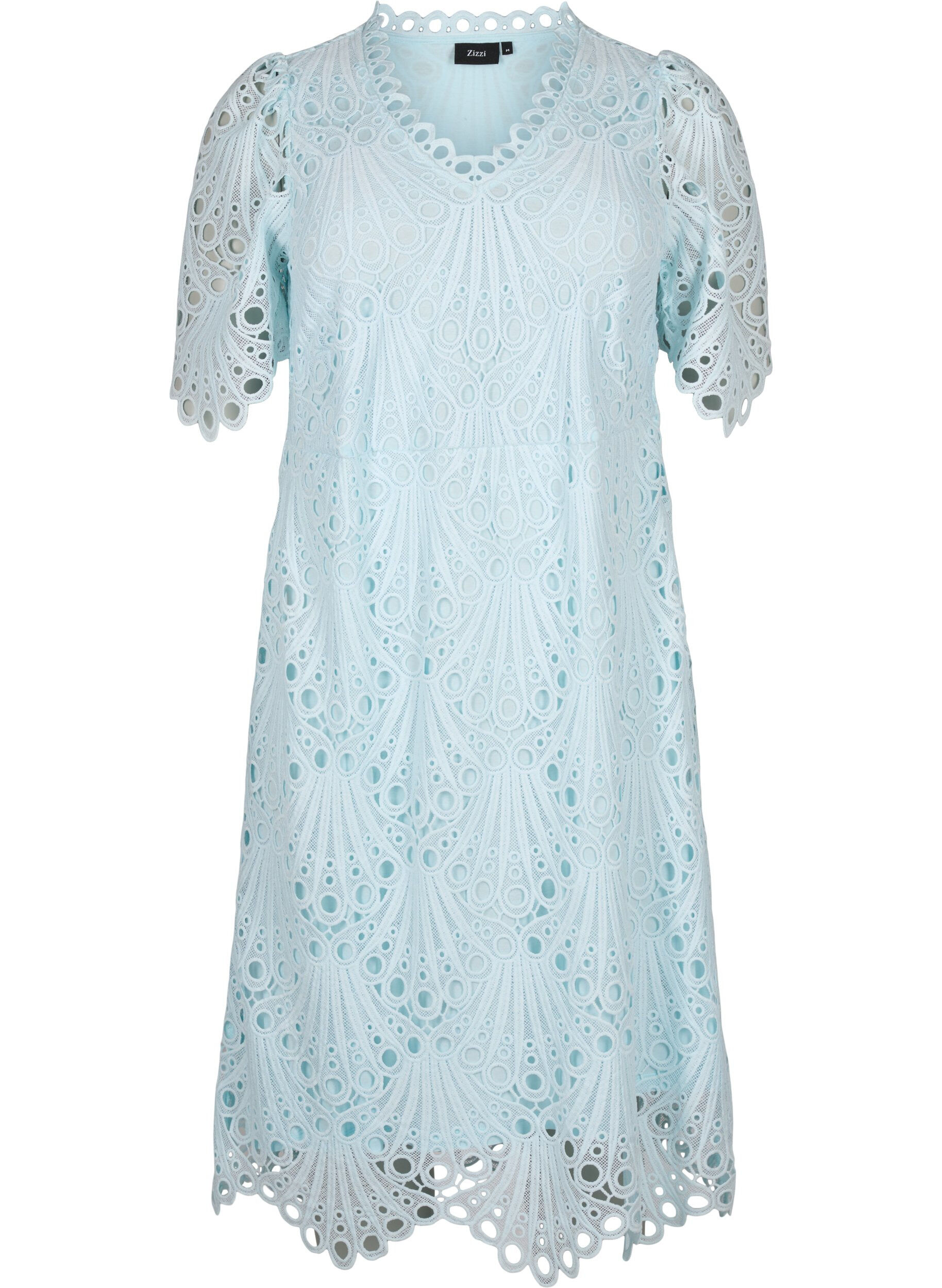 Zizzifashion Crochet dress with short sleeves, Delicate Blue, Packshot image number 0