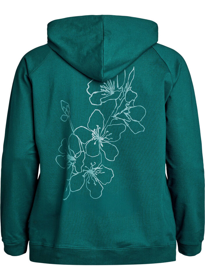 Hoodie with zipper and back print, Green, Packshot image number 1