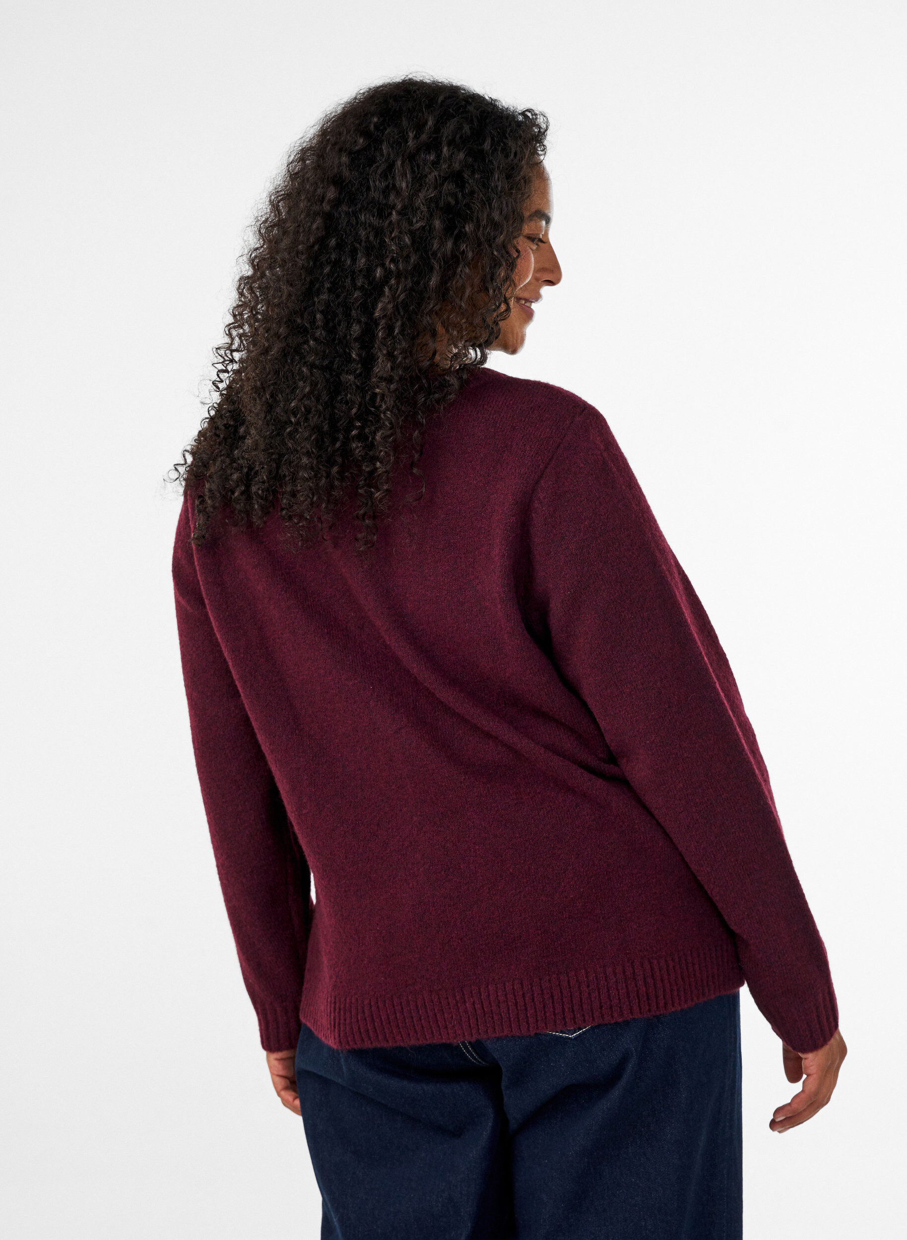 ZizzifashionKnitted cardigan with flower detail, Dark Bordeaux, Model image number 2