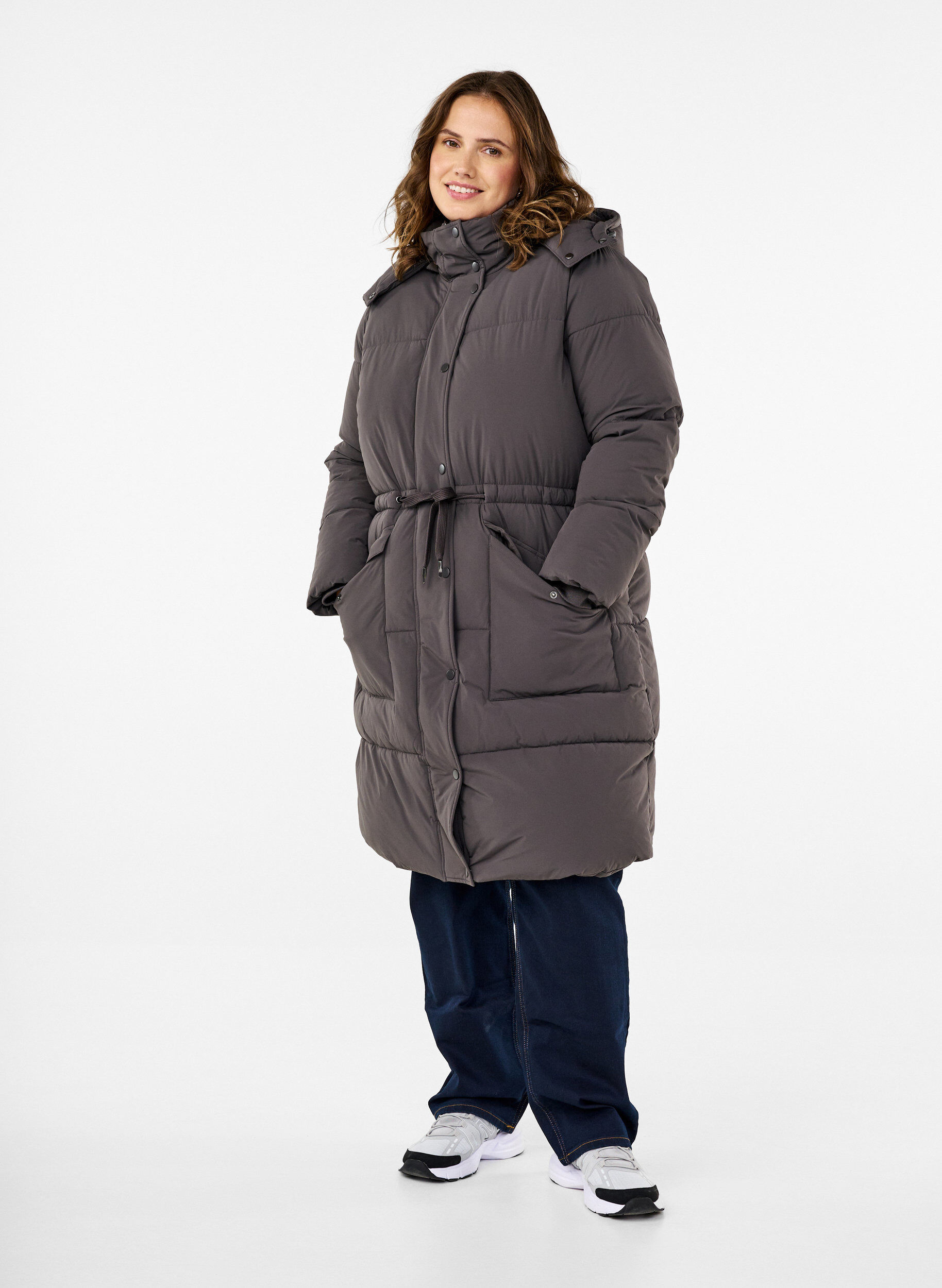 Zizzifashion Puffer coat with adjustable waist, Grey, Model image number 1