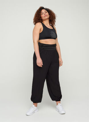 Loose trousers in viscose with elasticated cuffs, Black, Model image number 2