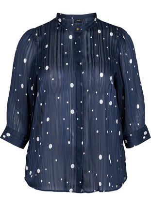 Printed shirt with 3/4 sleeves, Navy Blazer Dot, Packshot image number 0