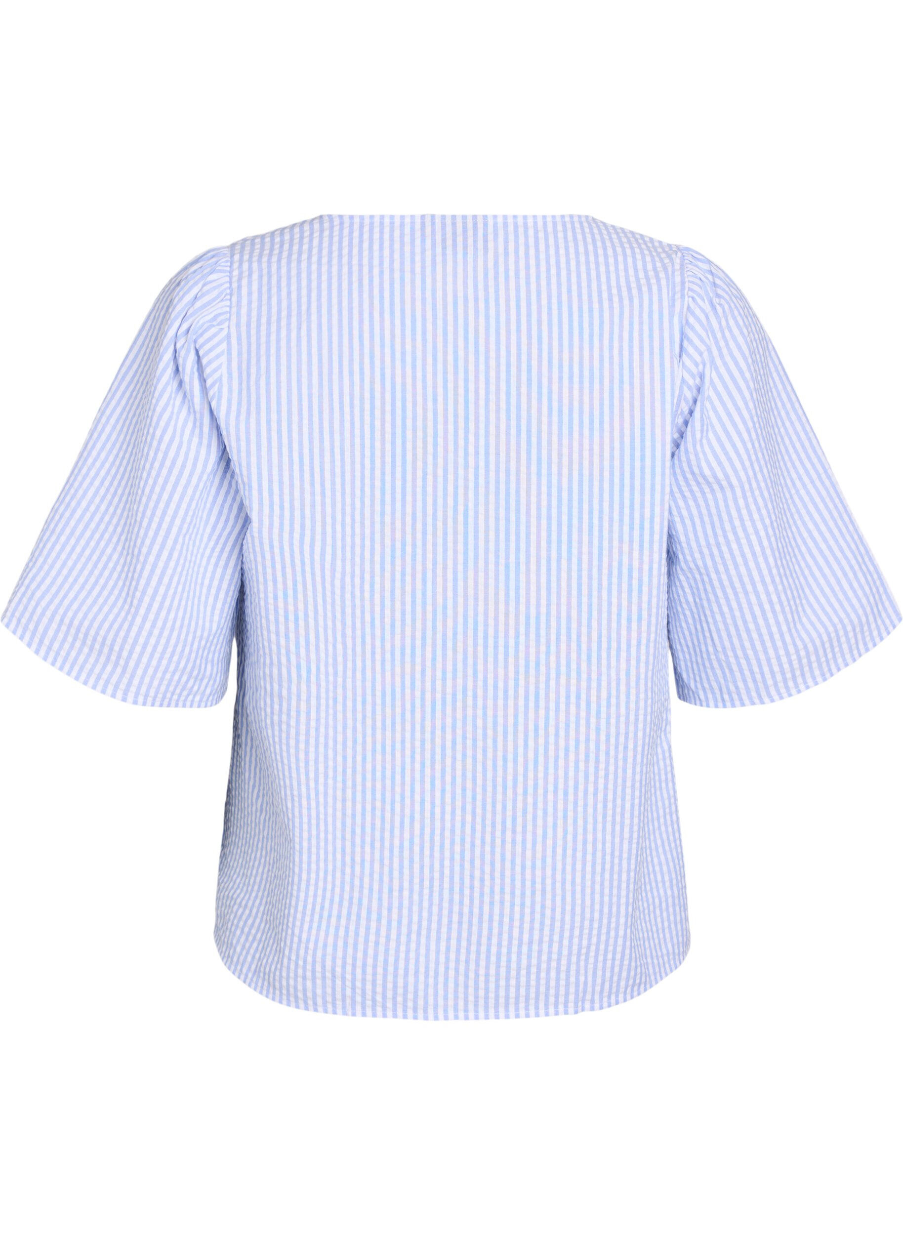 Zizzifashion FLASH - Striped blouse with bows, Blue, Packshot image number 1