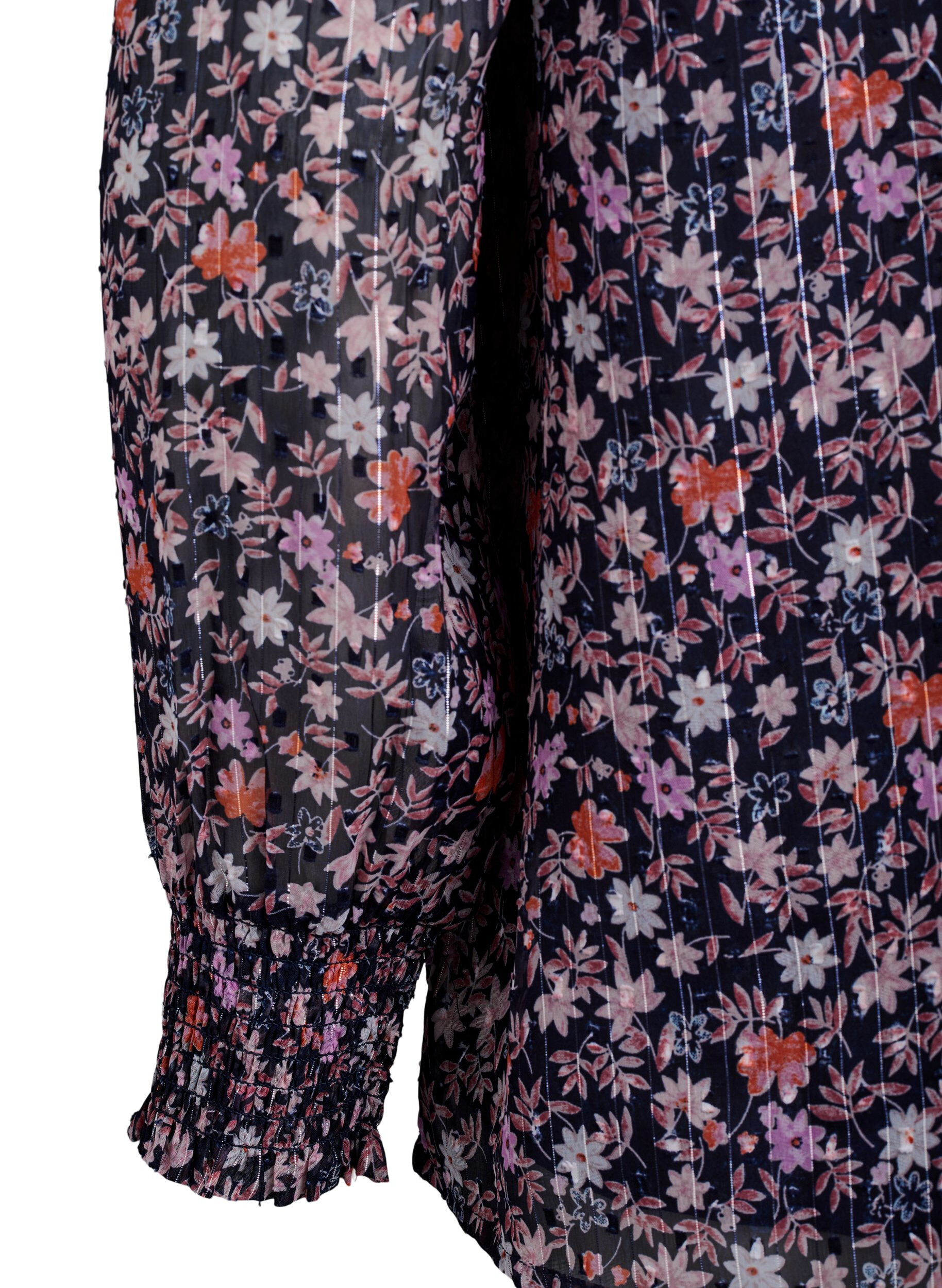 ZizzifashionBlouse with floral print and glitter thread, Blue, Packshot image number 3
