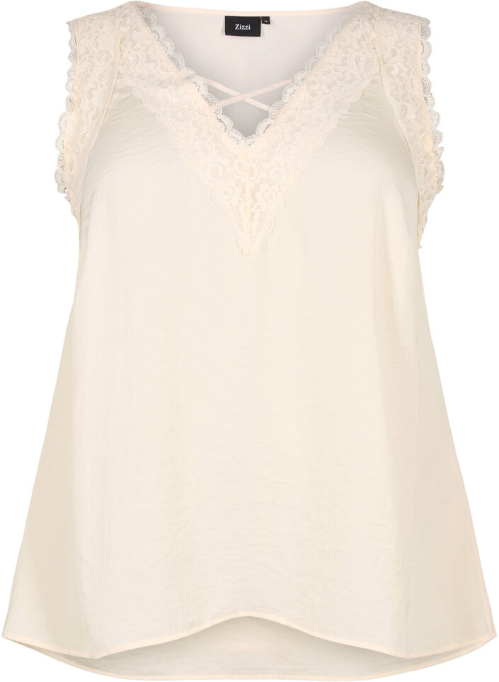 Top with lace and cross detail, White Smoke, Packshot image number 0