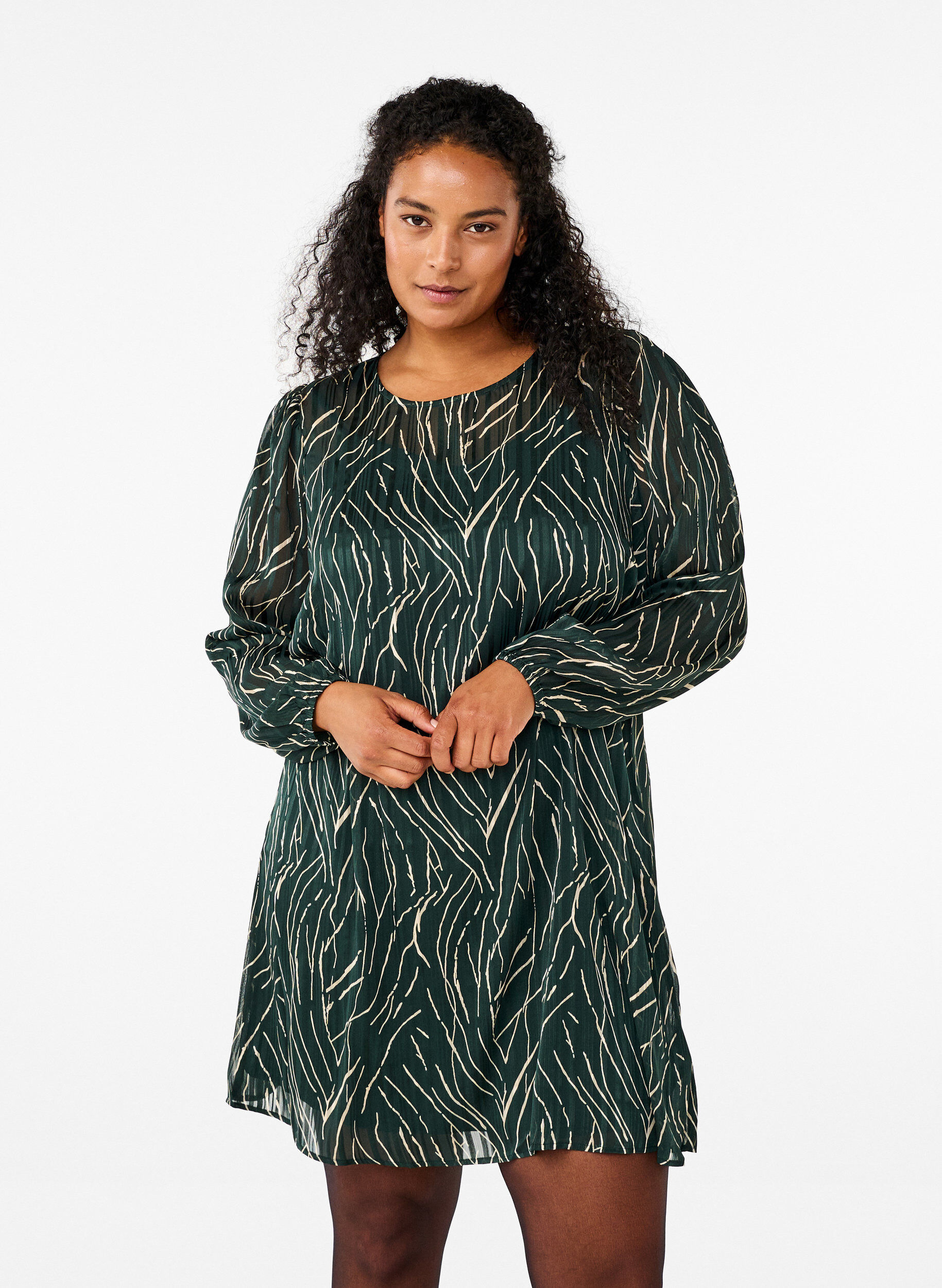 Zizzifashion Short printed dress with a round neck, Scarab Safari AOP, Model image number 0