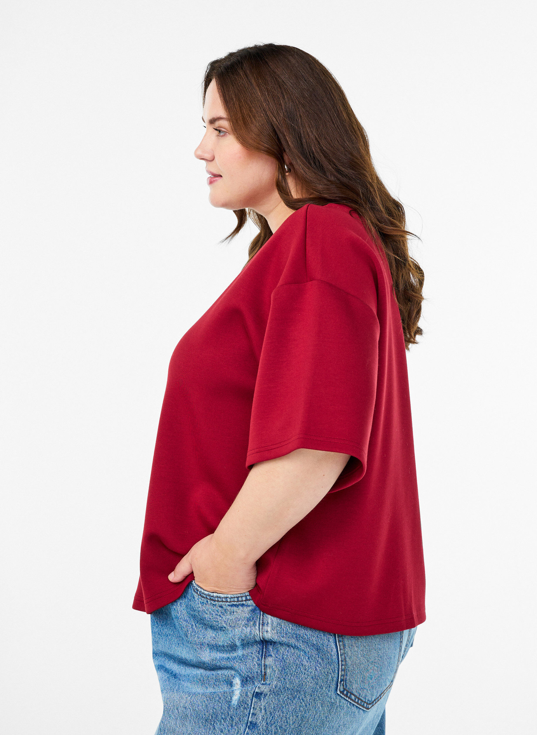 Zizzifashion Short loose-fit t-shirt in a modal blend, Red, Model image number 3