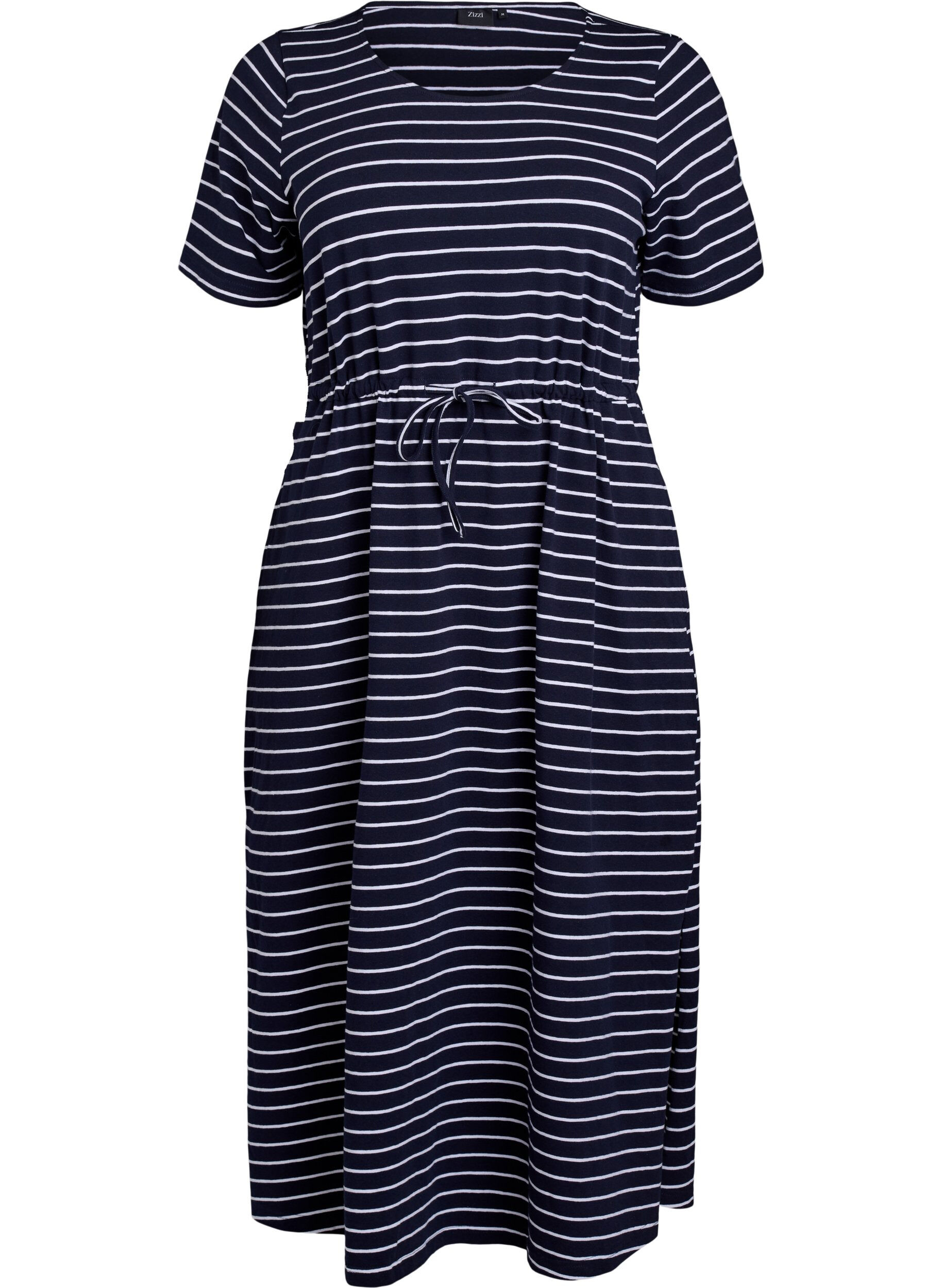 Zizzifashion Midi dress in cotton with short sleeves, Blue, Packshot image number 0