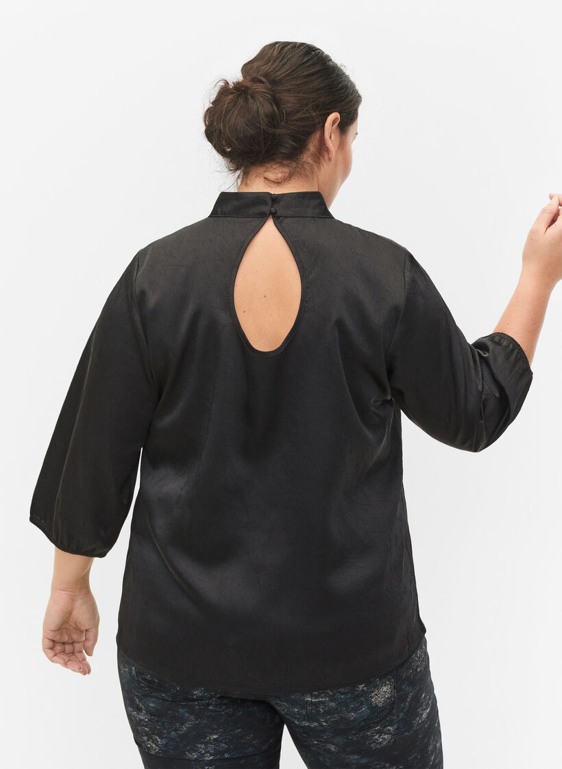 Blouse with 3/4 sleeves and chin collar, Black, Model image number 2