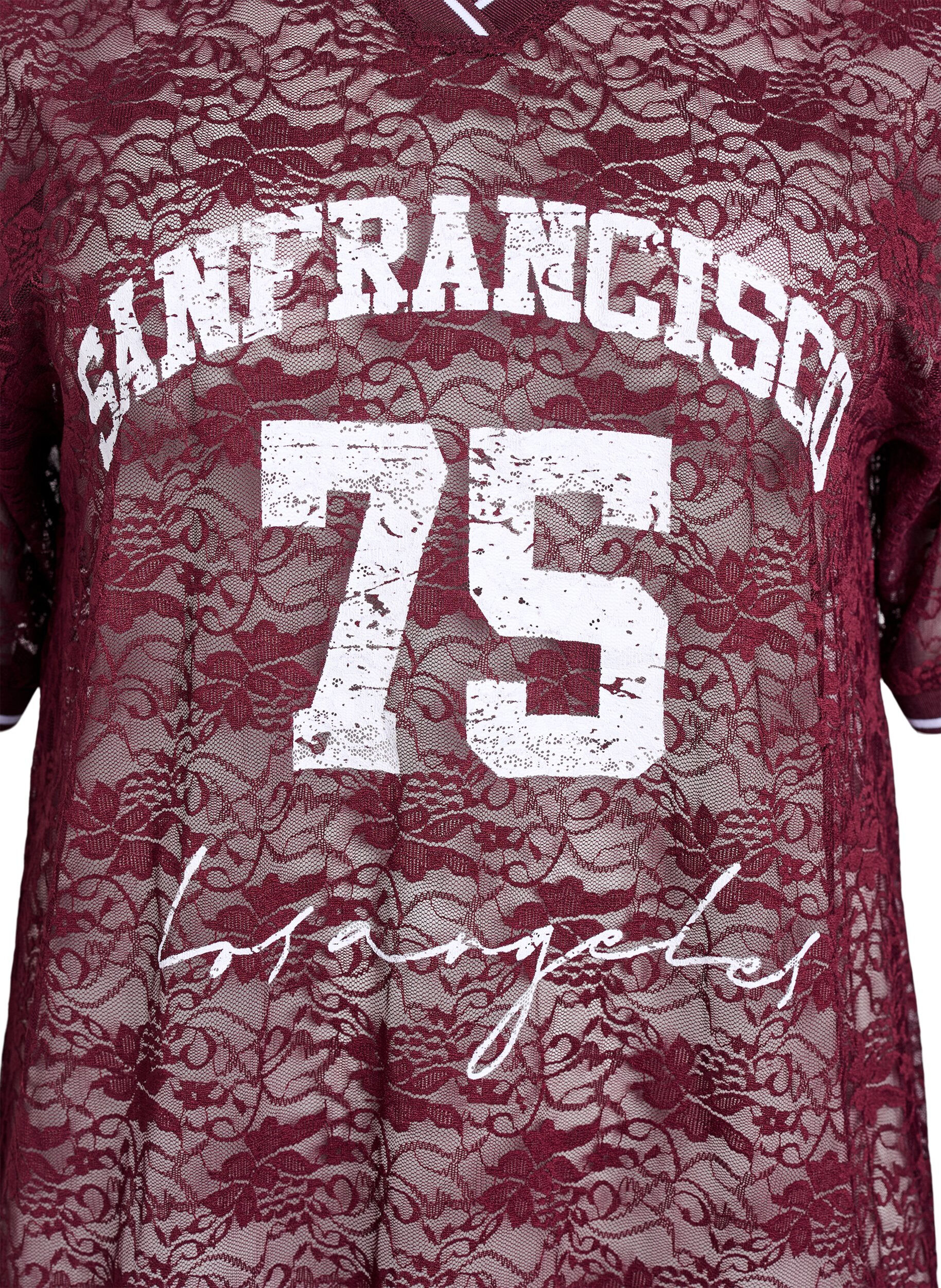Zizzifashion Sporty lace t-shirt with a loose fit, Dark Bordeaux, Packshot image number 2