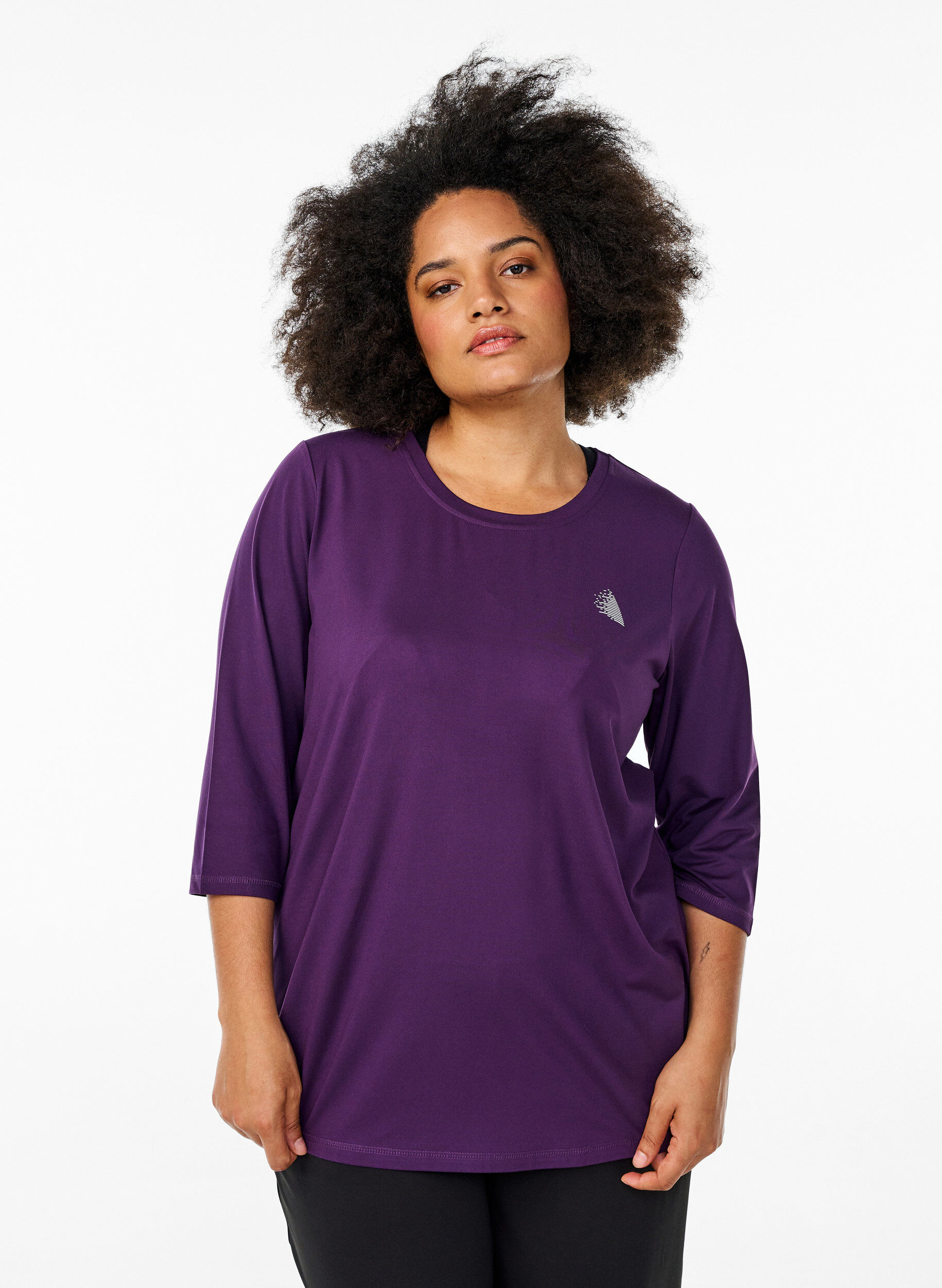 Workout top with 3/4 sleeves, Purple, Model