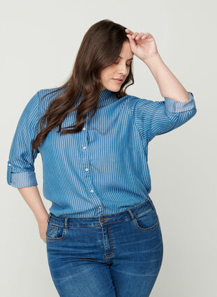 Striped lyocell shirt, Blue denim, Model image number 0